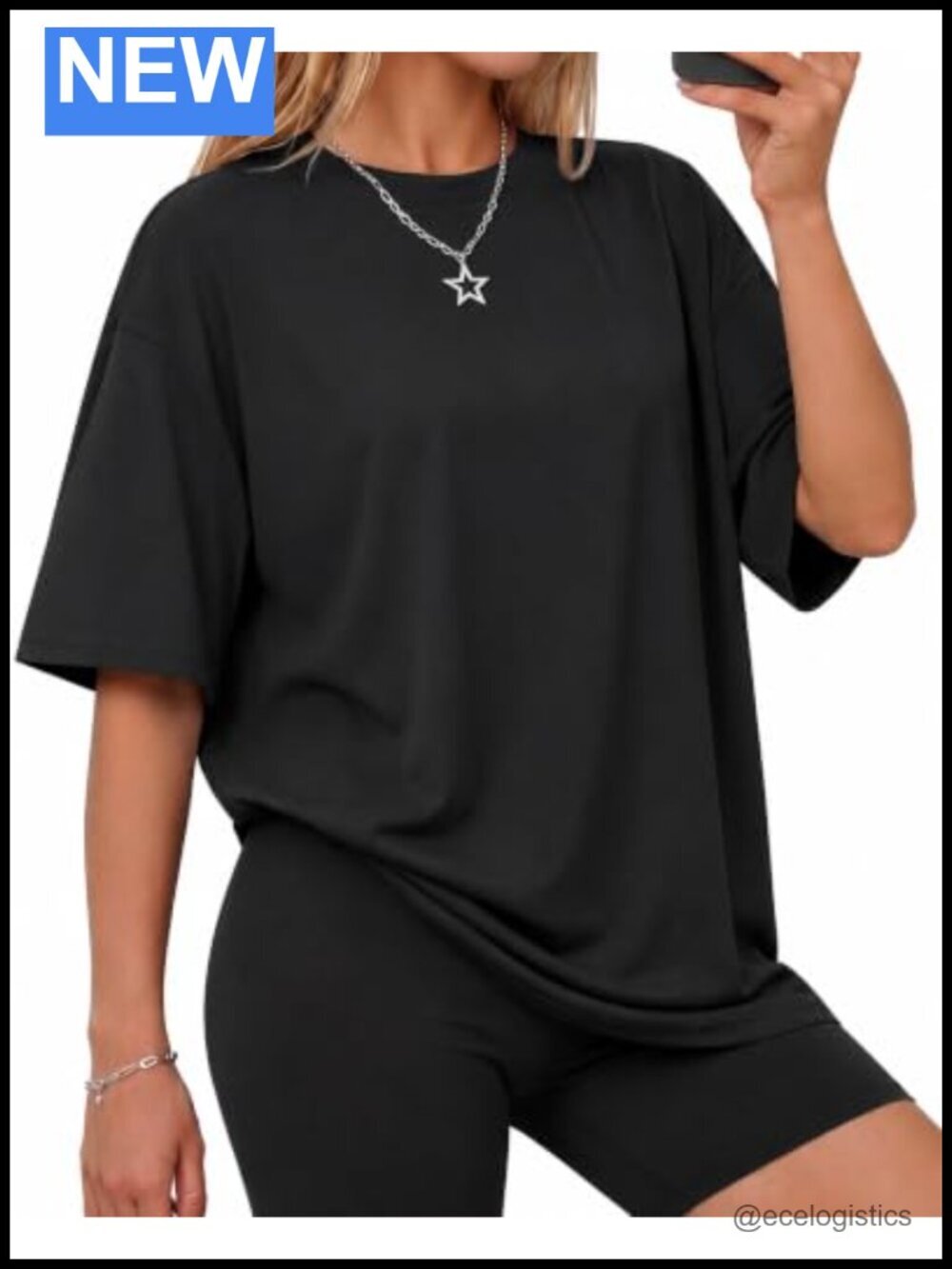 Women's Oversized Short Sleeve Crew Neck Tee Soft Polyester Spandex Casual Top